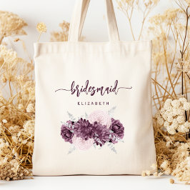 Bridesmaid Floral Mauve Purple Blush Script Tragetasche
