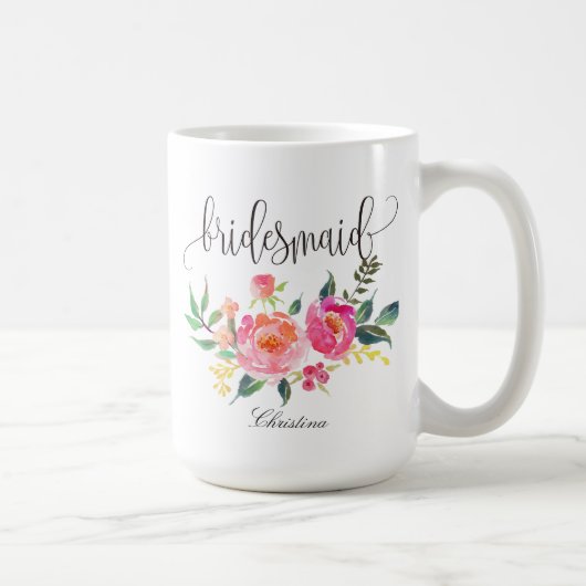 Bridesmaid Floral Personalisiert Wedding -3 Kaffeetasse (Rechts)