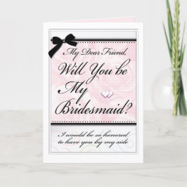 Bridesmaid Friend Wedding Party Pink Roses Hearts Karte