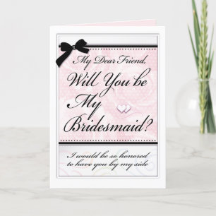 Bridesmaid Friend Wedding Party Pink Roses Hearts Karte