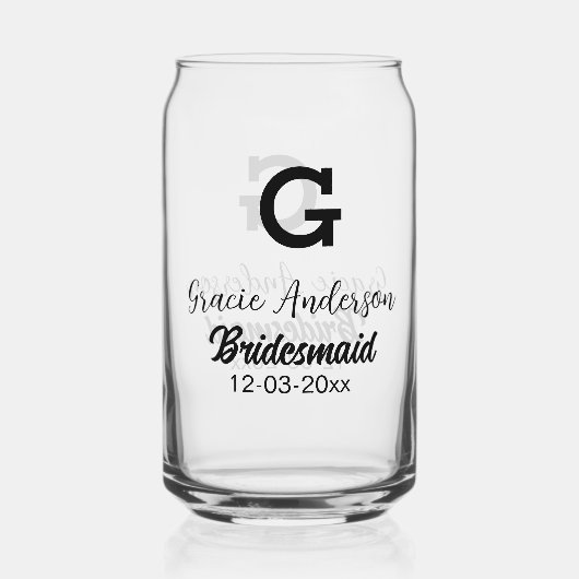 Bridesmaid fügen Name monogramm einfach minimalmod Dosenglas (Vorderseite)