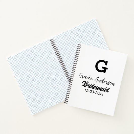 Bridesmaid fügen Name monogramm einfach minimalmod Notizblock (Innenseite)