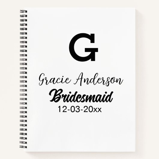 Bridesmaid fügen Name monogramm einfach minimalmod Notizblock (Vorderseite)