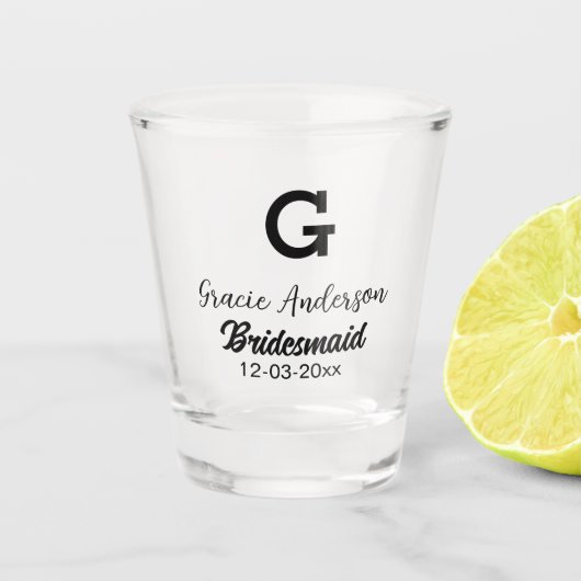 Bridesmaid fügen Name monogramm einfach minimalmod Schnapsglas (Vorderseite)