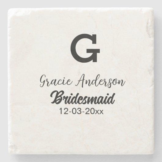 Bridesmaid fügen Name monogramm einfach minimalmod Steinuntersetzer (Vorderseite)
