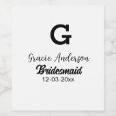 Bridesmaid fügen Name monogramm einfach minimalmod Weinetikett (Einzelnes Label)