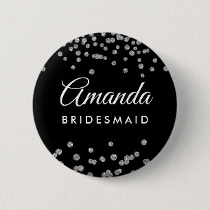 Bridesmaid für Silver Glitzer Confetti Black Button