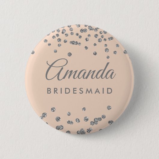 Bridesmaid für Silver Glitzer Confetti Blush Button (Vorderseite)