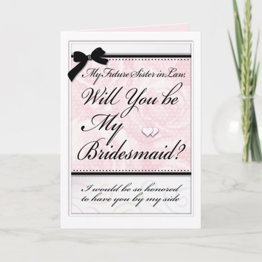 Bridesmaid Future Sister in Law Pink Roses Hearts Karte (Vorderseite)