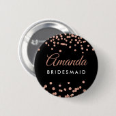 Bridesmaid Fvor Rose Gold Glitzer Confetti Black Button (Vorne & Hinten)