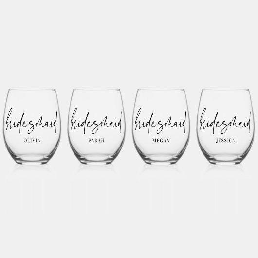 Bridesmaid Geschenk Custom Wine Glass Trinkbehälte Weinglas Ohne Stiel (Vorderseite)