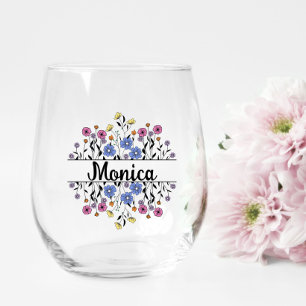 Bridesmaid-Geschenk, Modernes elegantes Monogramm Weinglas Ohne Stiel