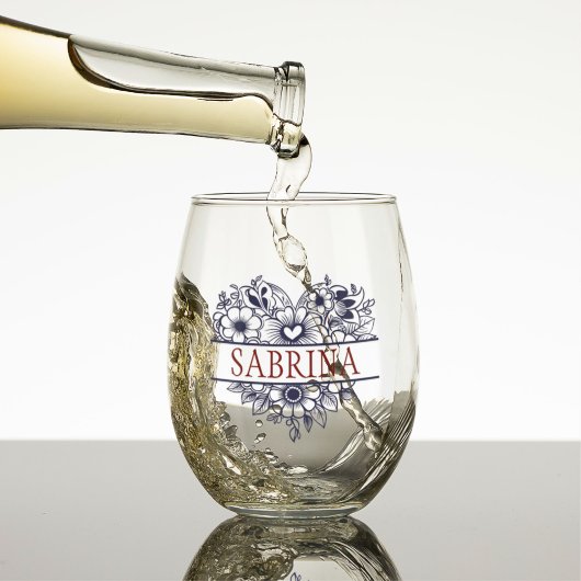 Bridesmaid-Geschenk, Modernes elegantes Monogramm Weinglas Ohne Stiel