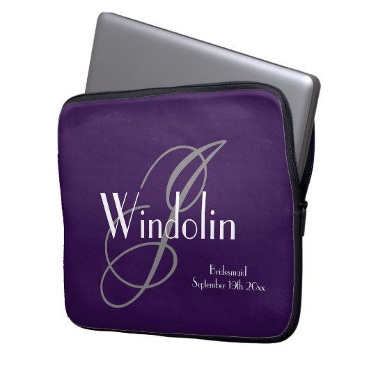 Bridesmaid-Geschenk Monogram & Name Moderner Coole Laptopschutzhülle (Vorderseite Links)