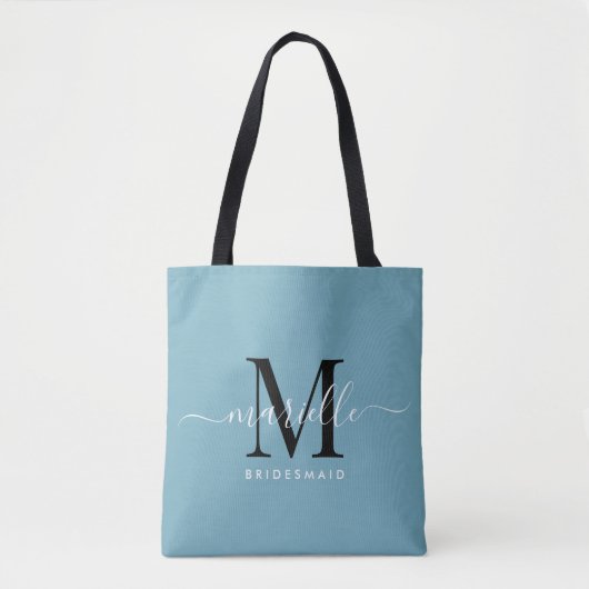 Bridesmaid Geschenk White Black Monogram Dusty Blu Tasche (Vorderseite)
