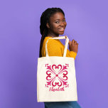 Bridesmaid Geschenke fuchsia magenta personalisier Tragetasche<br><div class="desc">Bridesmaid Geschenke fuchsia magenta Majolica mediterrane Kacheln personalisiert Tote Tasche.</div>