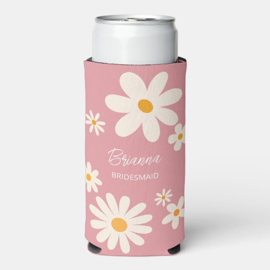 Bridesmaid-Geschenke Retro daisy Wüste rosa Brauch Selters Dosenkühler (Seltzer Vorderseite)