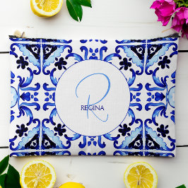 Bridesmaid-Geschenke Talavera blauen Fliesen Monog Zubehörtasche