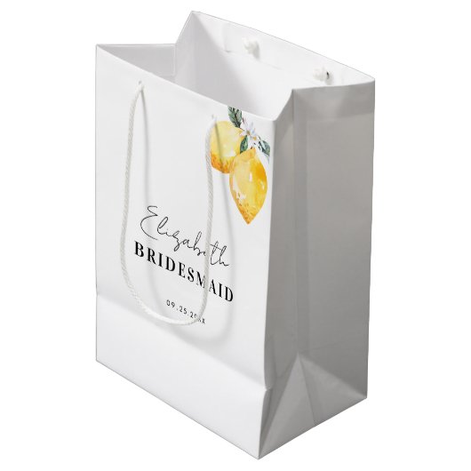 Bridesmaid-Geschenktasche mit farbigen Zitronen un Mittlere Geschenktüte (Vorderseite Schrägansicht)
