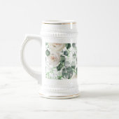 Bridesmaid gibt White Roses Thema Personalisiert Bierglas (Links)