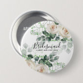 Bridesmaid gibt White Roses Thema Personalisiert Button (Vorne & Hinten)