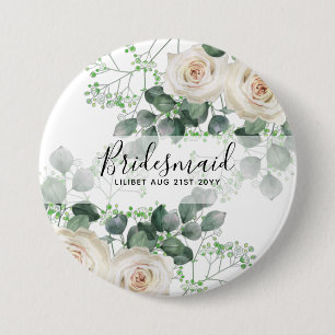 Bridesmaid gibt White Roses Thema Personalisiert Button