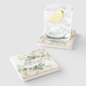 Bridesmaid gibt White Roses Thema Personalisiert Steinuntersetzer (Seitenansicht)