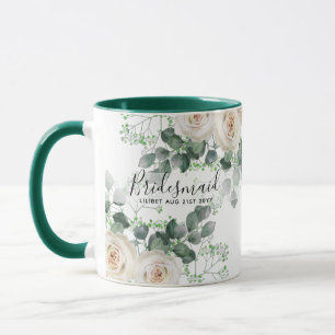 Bridesmaid gibt White Roses Thema Personalisiert Tasse