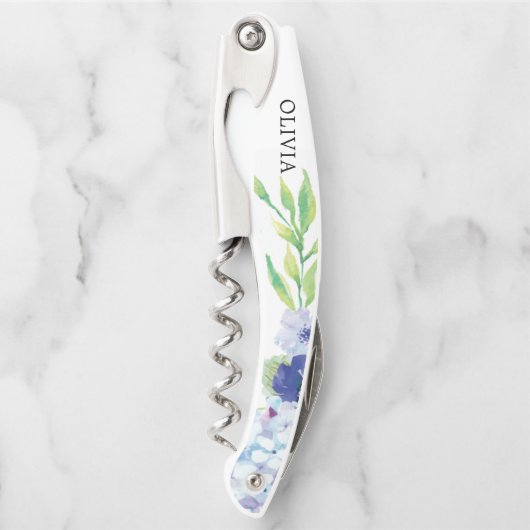 Bridesmaid Gift Cork Screw - Blue Hydrangea Kellnermesser (Vorderseite)