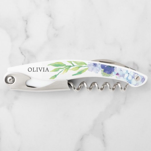Bridesmaid Gift Cork Screw - Blue Hydrangea Kellnermesser (Vorderseite)