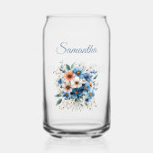 Bridesmaid Gift Elegant Blue Floral Personalized Dosenglas (Vorderseite)