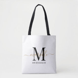 Bridesmaid Gift Gold Monogram White Tasche