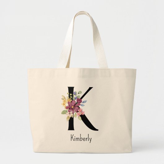 Bridesmaid Gift Wilde Blume Alphabet K Tote Beutel Jumbo Stoffbeutel (Vorne)
