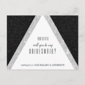 Bridesmaid-Glitzer in Schwarz und Silber Gefragt Ankündigungspostkarte (Vorderseite)
