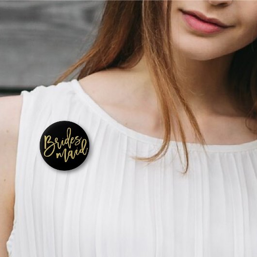 Bridesmaid Gold Brush Script Brautparty Hochzeit Button
