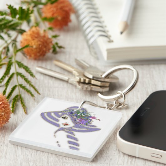 Bridesmaid Gold & Lavender Blume Schlüsselanhänger (Vorderseite rechts)