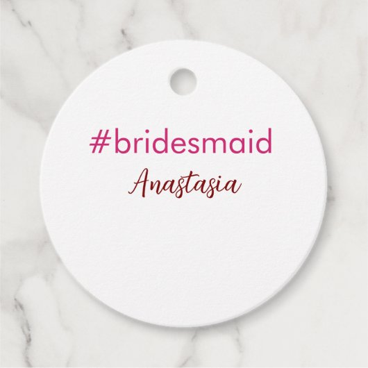 Bridesmaid Hashtag hellrosa fügen Name Brautstamm Geschenkanhänger (Vorderseite)