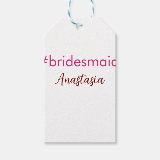 Bridesmaid Hashtag hellrosa fügen Name Brautstamm Geschenkanhänger (Vorderseite)