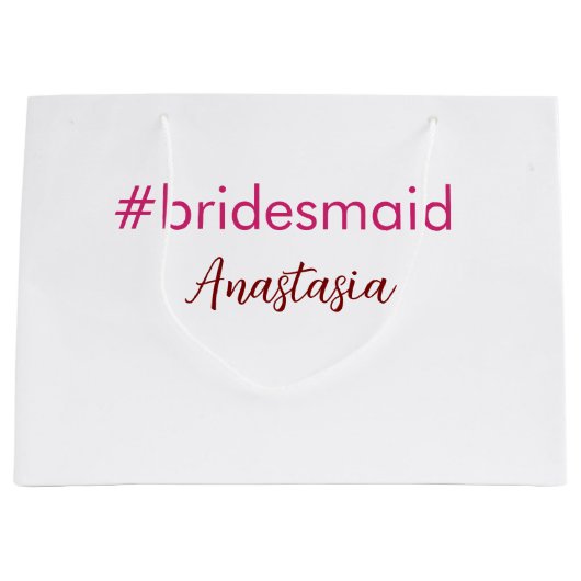 Bridesmaid Hashtag hellrosa fügen Name Brautstamm Große Geschenktüte (Vorderseite)