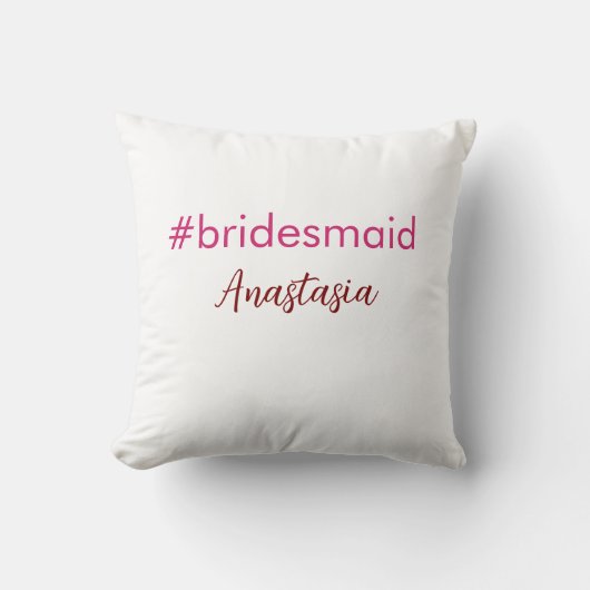 Bridesmaid Hashtag hellrosa fügen Name Brautstamm Kissen (Vorderseite)