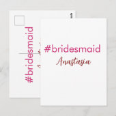 Bridesmaid Hashtag hellrosa fügen Name Brautstamm Postkarte (Vorne/Hinten)