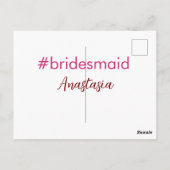 Bridesmaid Hashtag hellrosa fügen Name Brautstamm Postkarte (Rückseite)