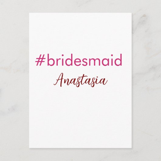 Bridesmaid Hashtag hellrosa fügen Name Brautstamm Postkarte (Vorderseite)