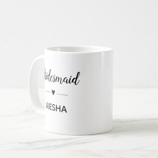 Bridesmaid Heart Script Calligraphy Brautparty Kaffeetasse (Vorderseite Links)