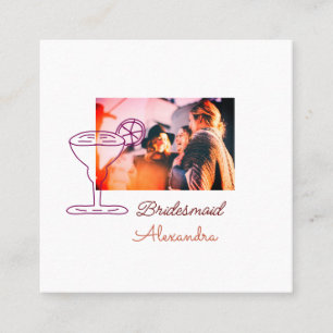 Bridesmaid hinzufügen Namen Cocktail Glas Koralle Quadratische Visitenkarte