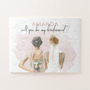 Bridesmaid Individuelle Name Pink Watercolor Puzzle