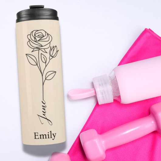 Bridesmaid Individuelle Name Rose Juni Blume Thermosbecher