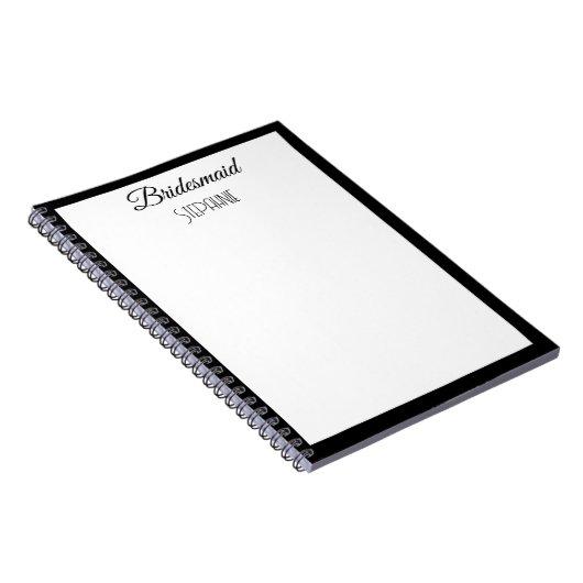 Bridesmaid Individuelle Name Schwarz-weiß Simple W Notizblock (Rechte Seite)