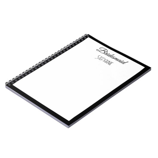 Bridesmaid Individuelle Name Schwarz-weiß Simple W Notizblock (Linke Seite)