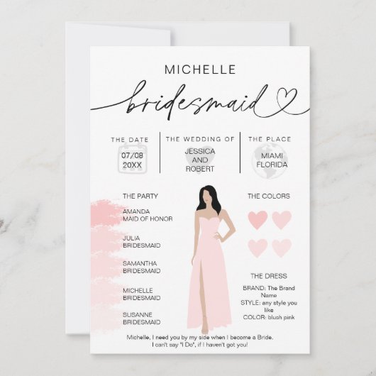 Bridesmaid Info Blush Pink Palette Infografik Inv Einladung (Vorderseite)